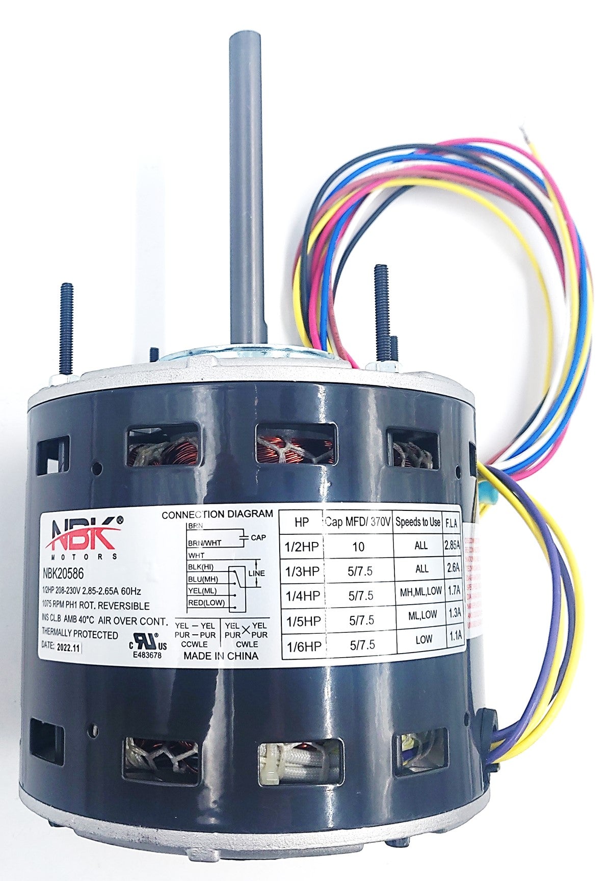 MULTIPURPOSE BLOWER MOTOR 208-230V, 1075 RPM, 1/6-1/2 HP by NBK