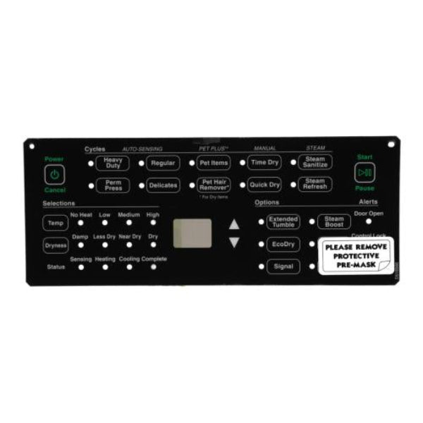 SPEED QUEEN D518566 Dryer Control Panel Overlay (Genuine OEM Part)