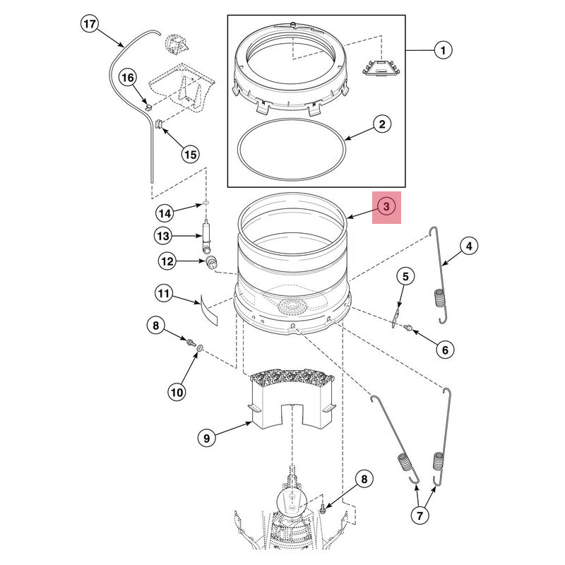 SPEED QUEEN 202363P TUB TALL ASSEMBLY W/BEARING (GENUINE OEM PART) - Parts Solution Group